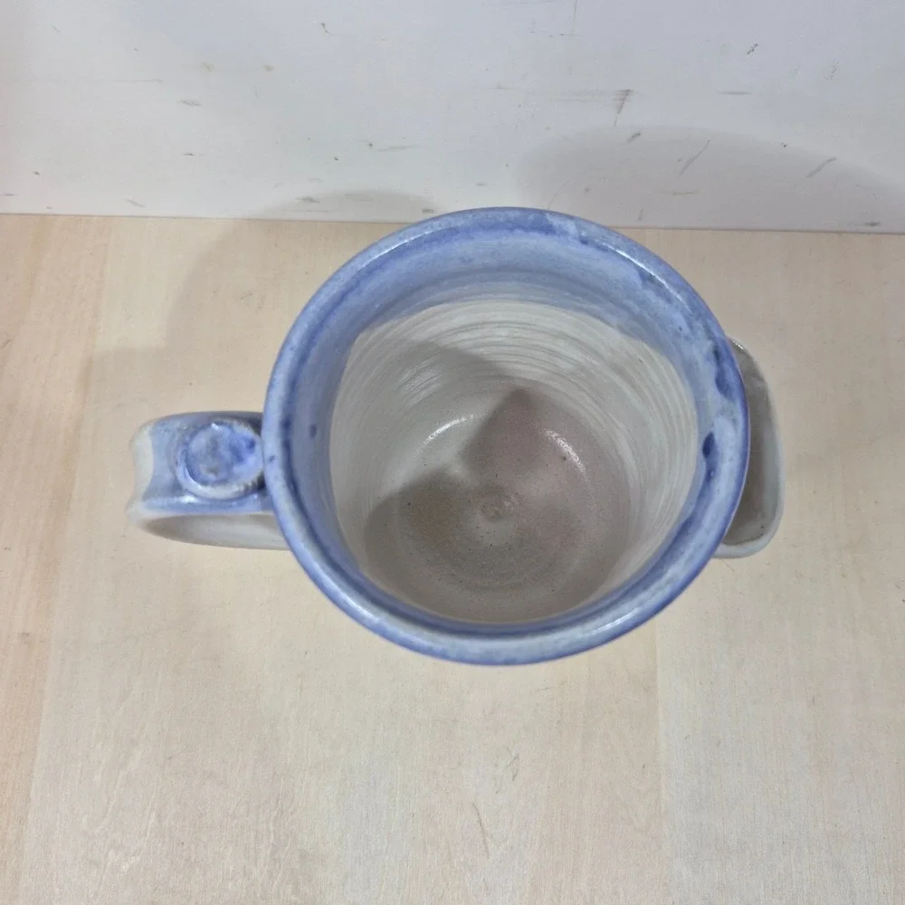 Studio Pottery Shaving Scuttle Mug Hand Painted Blue Iris Floral Stoneware 4in